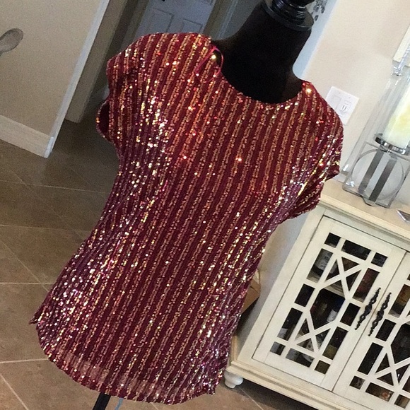 Cable & Gauge Tops Cable Gauge Sequin Top Redgold Size Small Nwt